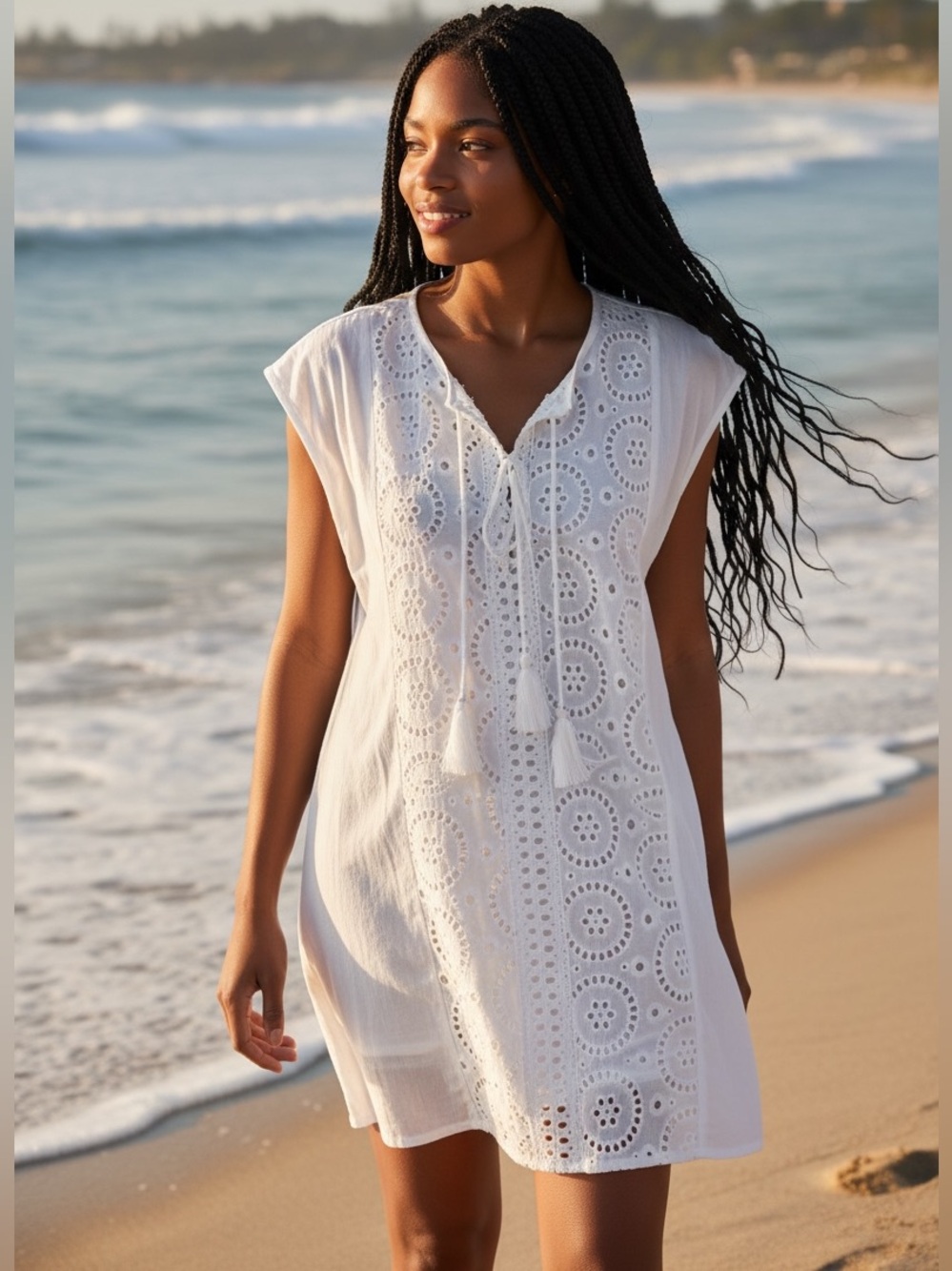 Kona Sol White Eyelet Swim Coverup Tunic